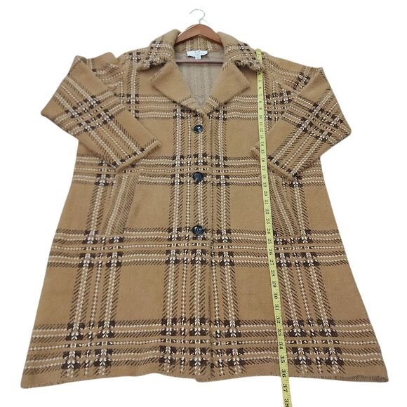 Magaschoni Coat Womens 2X Brown Plaid Long Knitted Three-Button Academia Preppy - Picture 12 of 12